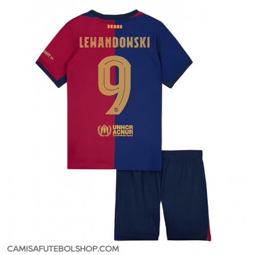 Camisa de time de futebol Barcelona Robert Lewandowski #9 Replicas 1º Equipamento Infantil 2024-25 Manga Curta (+ Calças curtas)